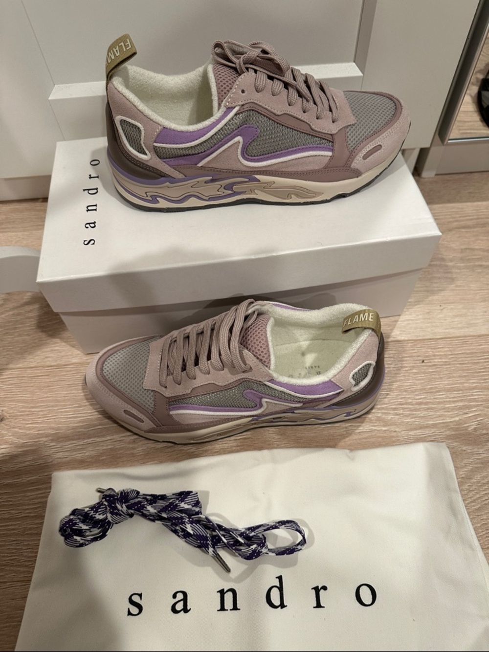 Sandro Women's Lavender and Blush Leather-Trim Sneakers - Picture 3 of 6